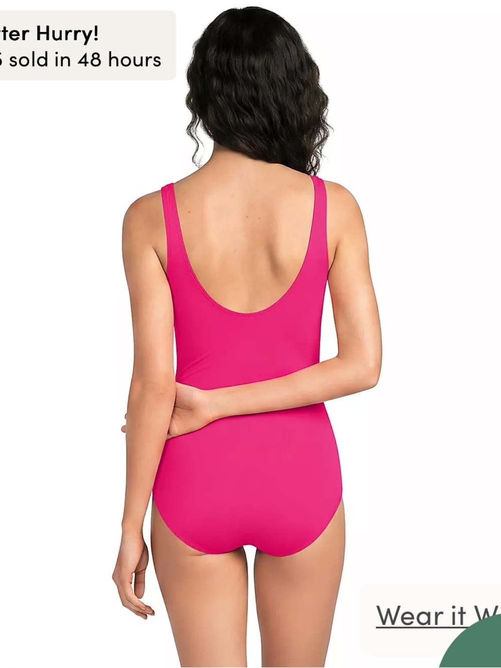 NEW Lands End Womens 14 DDD-Soft Cup Tugless Low Leg One Piece Swimsuit Fuchsia - Picture 5 of 8